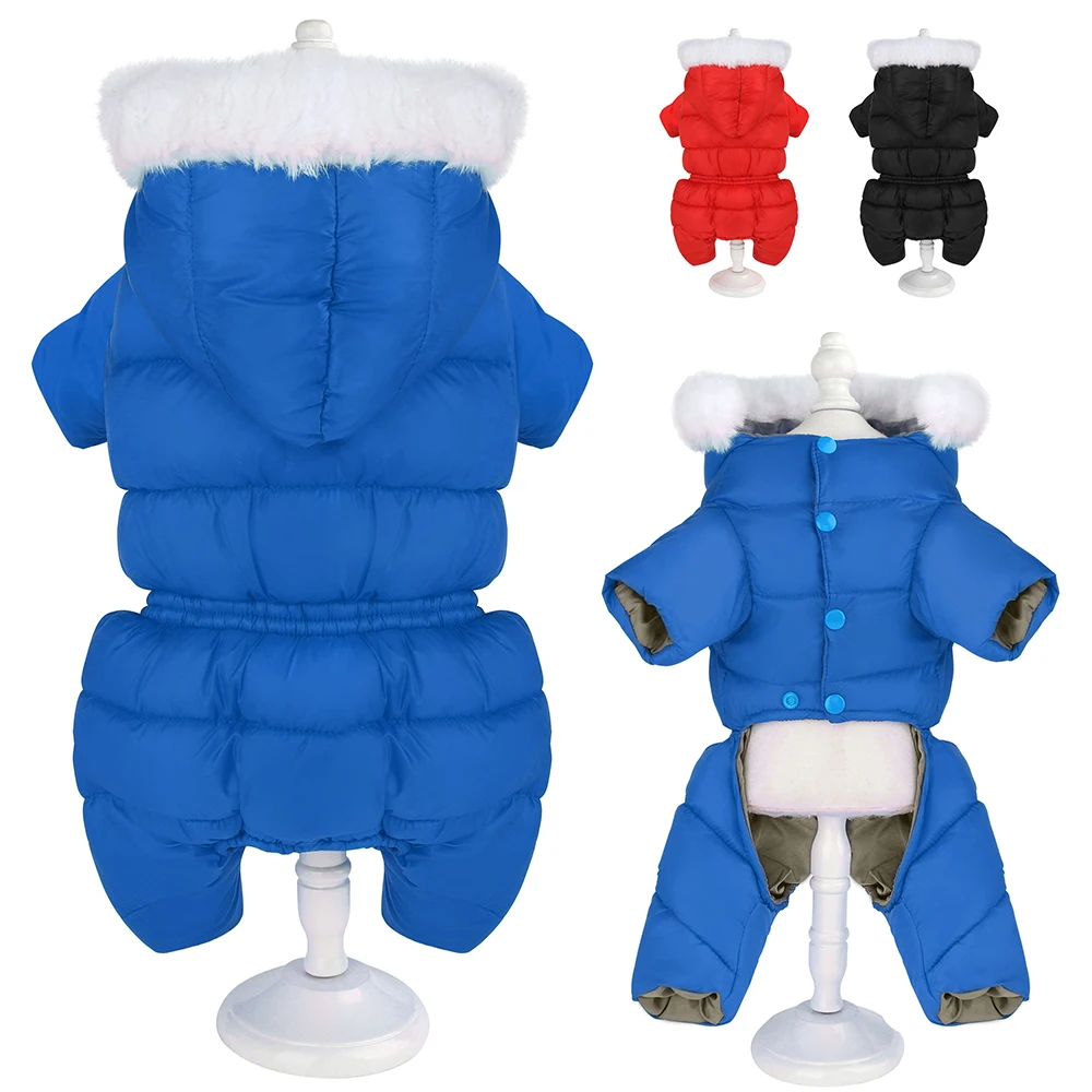 

Small Pet Dog Clothes Winter Warm Dog Waterproof Coat Hoodies Thicken Pet Clothing Jumpsuit 4 Legs Jacket For Girl Boy Dogs