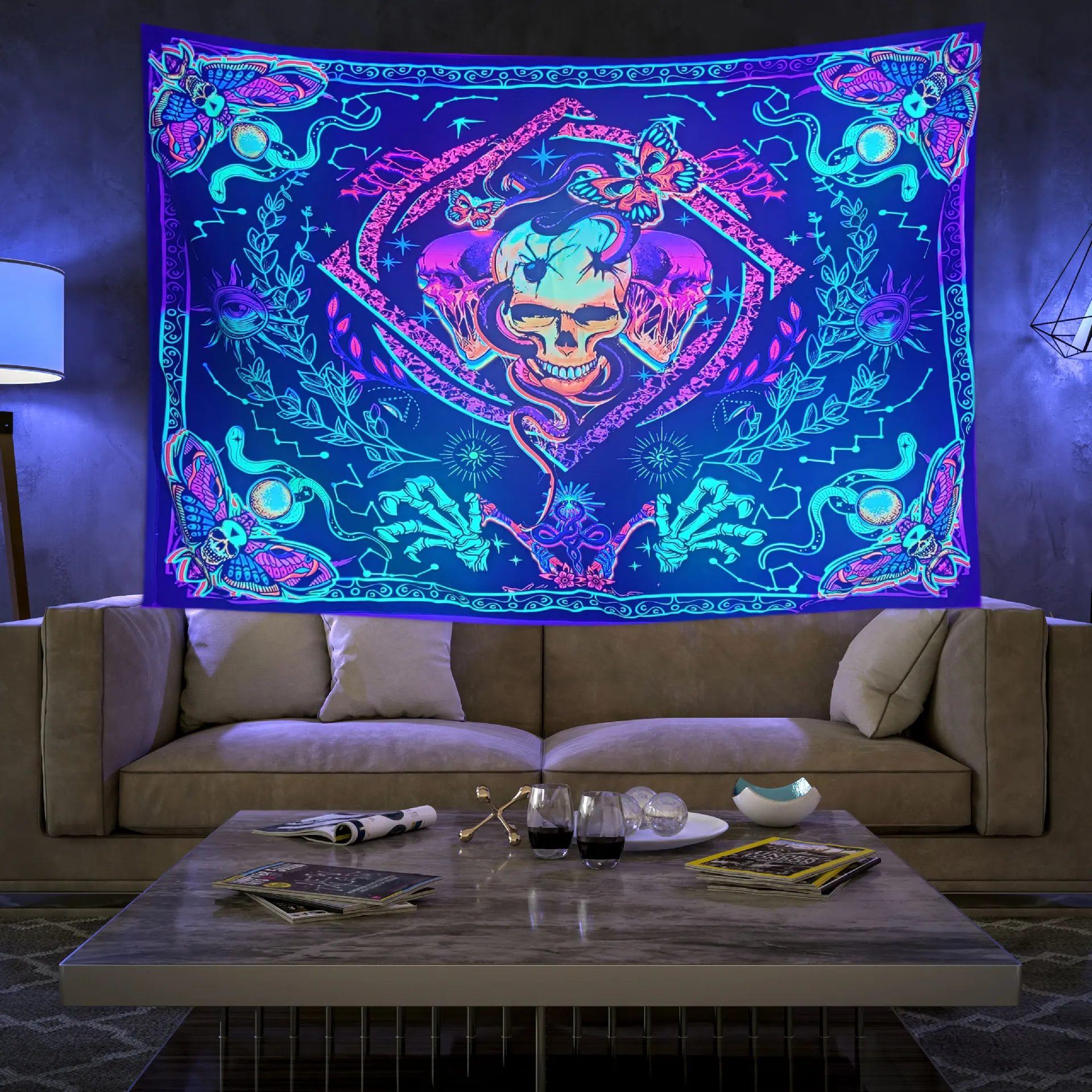 

Настенный Гобелен Blacklight, украшение в стиле хиппи, спальни, бабочки, эстетическое искусство