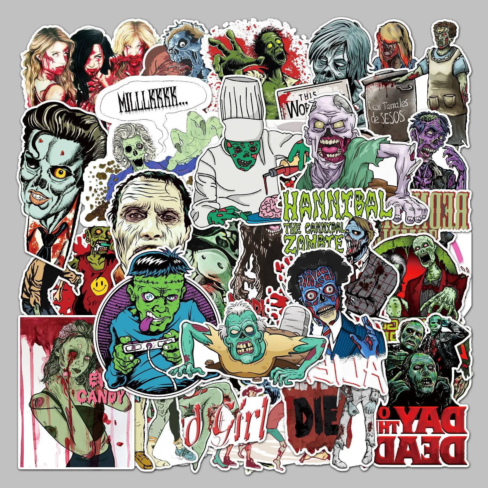 

50PCS Anime Stickers Zombie Horror Cartoon Waterproof Stickers for Luggage Laptop Scooter Car Refrigerator Bicycle Toy Horror