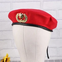 red sailor hat stage show square dancing woolen beret golden eight pointed star