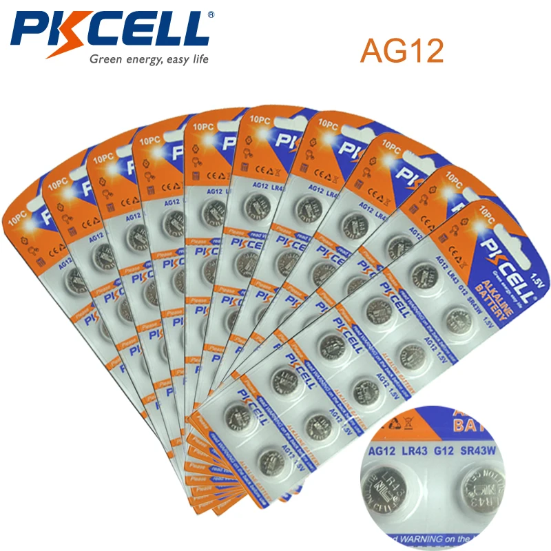 

100PCS/LOT PKCELL1.5V AG12 LR43/LR186 Akaline Button Cell Battery ag12 Watch Battery