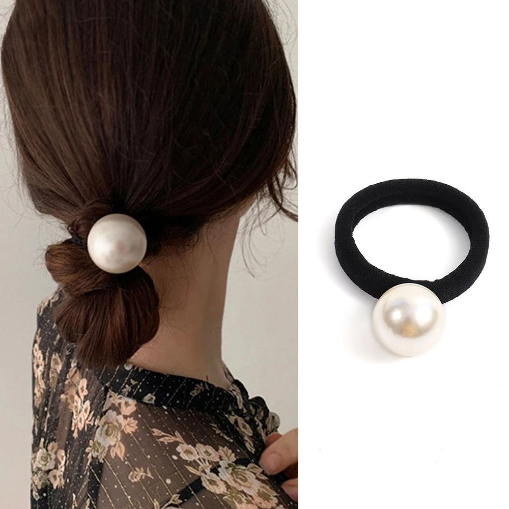 

Fashion Simple Leather Band Korean Version of Head Rope Hair Rope Female Small Fragrance Pearl Large Size Scrunchie Headflower E