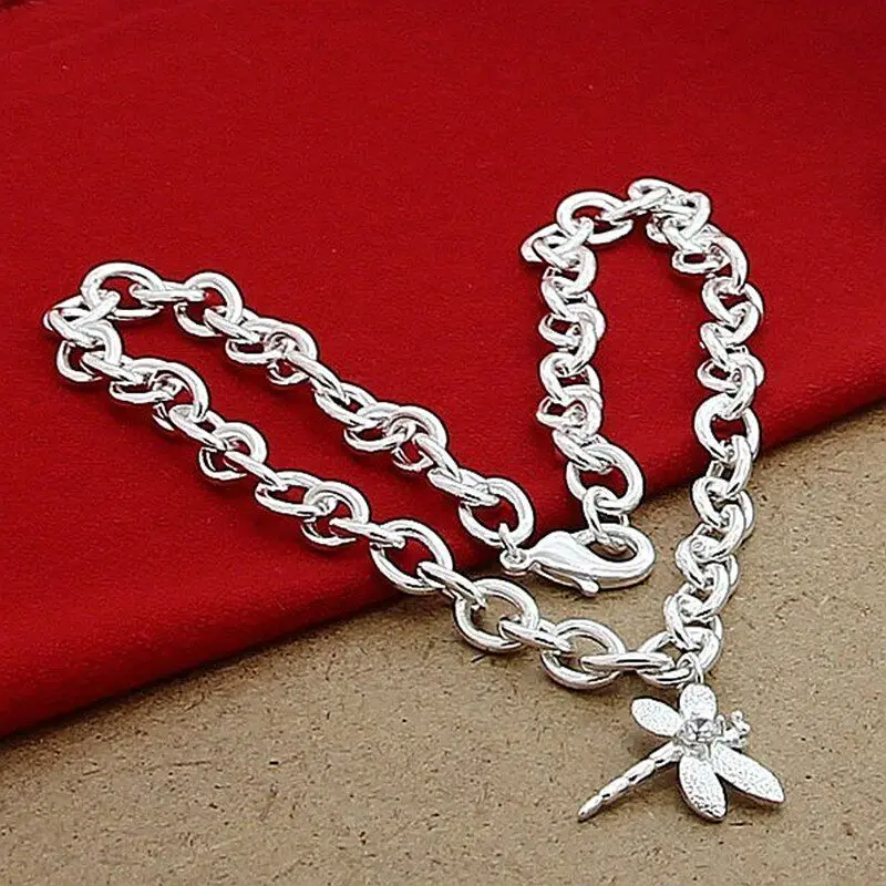 

925 Sterling Silver Dragonfly Pendant Necklaces Chain For Woman Wedding Engagement