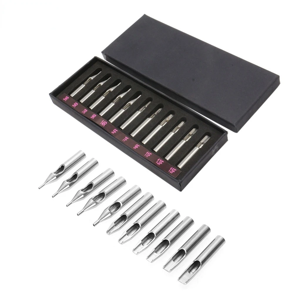 

Набор наконечников из нержавеющей стали для тату-машинки, комплект из 11 штук, круглые плоские наконечники для тату, смешанные иглы