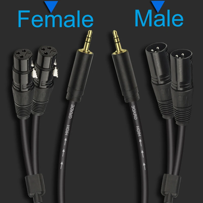 50cm XLR mini jack dual 3 pin female male 2 xlr pro mono to 3.5mm (trs) 1/8 3.5 mm convertor cables microphone audio cable - купить по