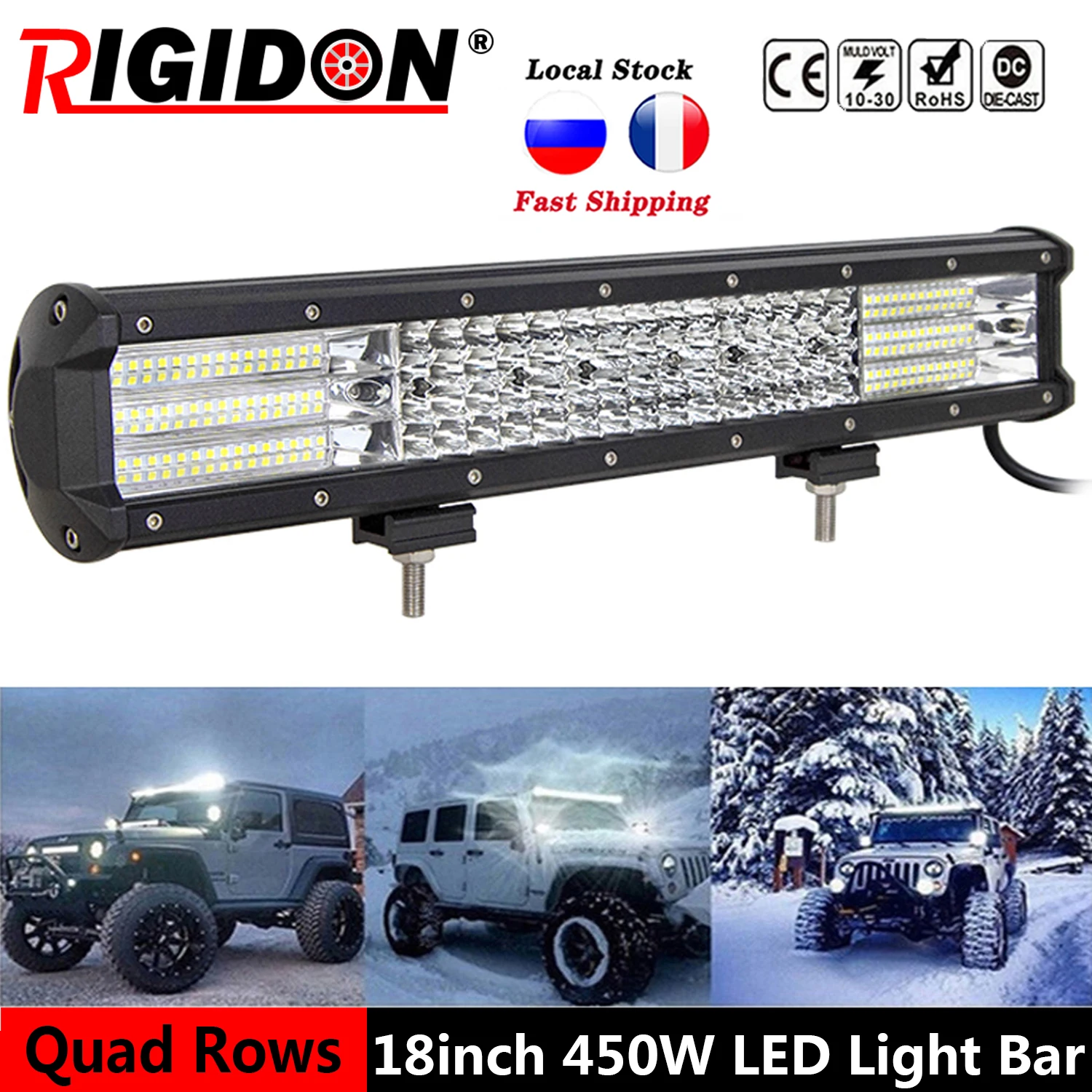 

RIGIDON 9D 4-row 18inch 450W LED Light Bar for Offroad 4x4WD Truck Tractor SUV UTE ATV 12V 24V Car Boat Driving Work Lights