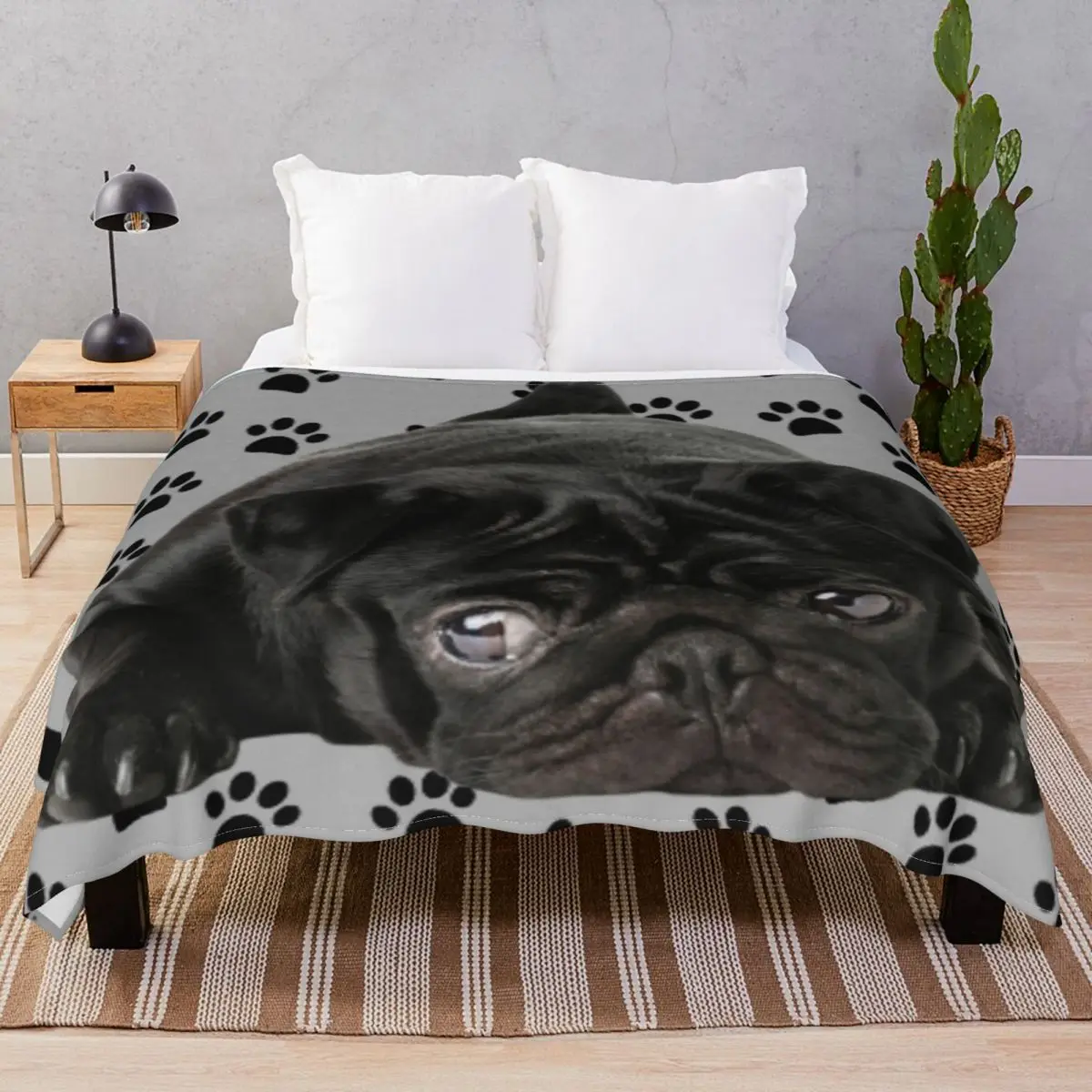 Adorable Black Pug Blanket Flannel Printed Multi-function Throw Blankets for Bedding Home Couch Travel Office