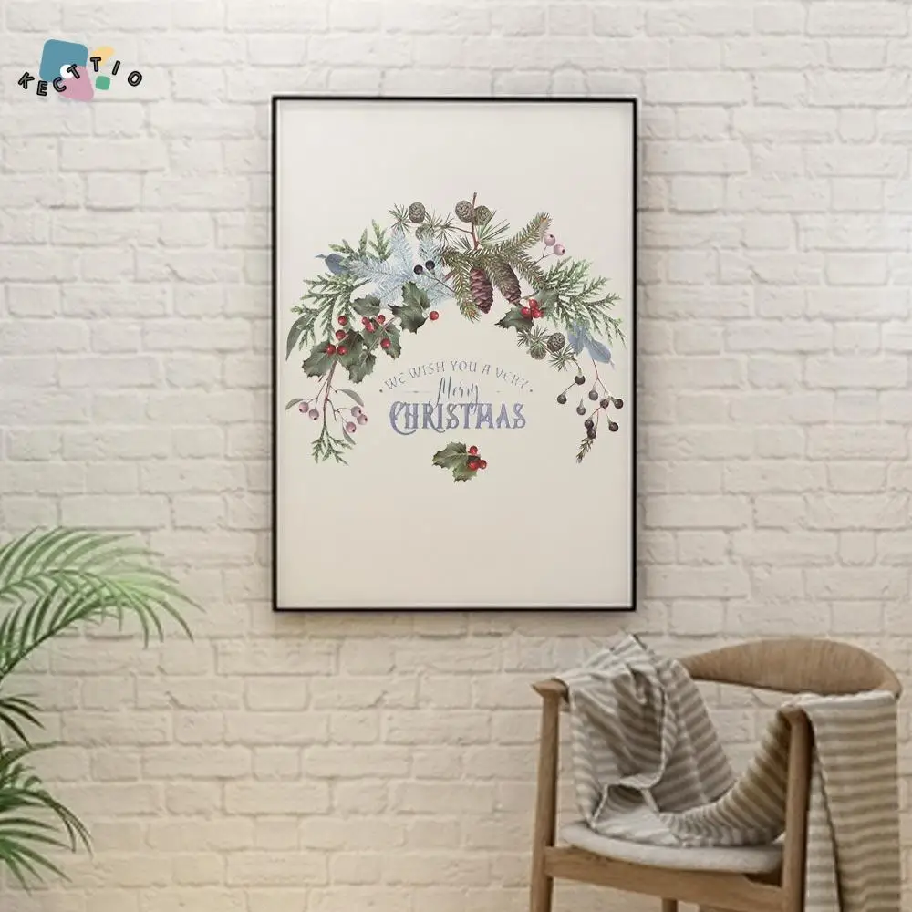 ПВХ сосновые шишки ветки наклейки водостойкие рождественские зеленые растения