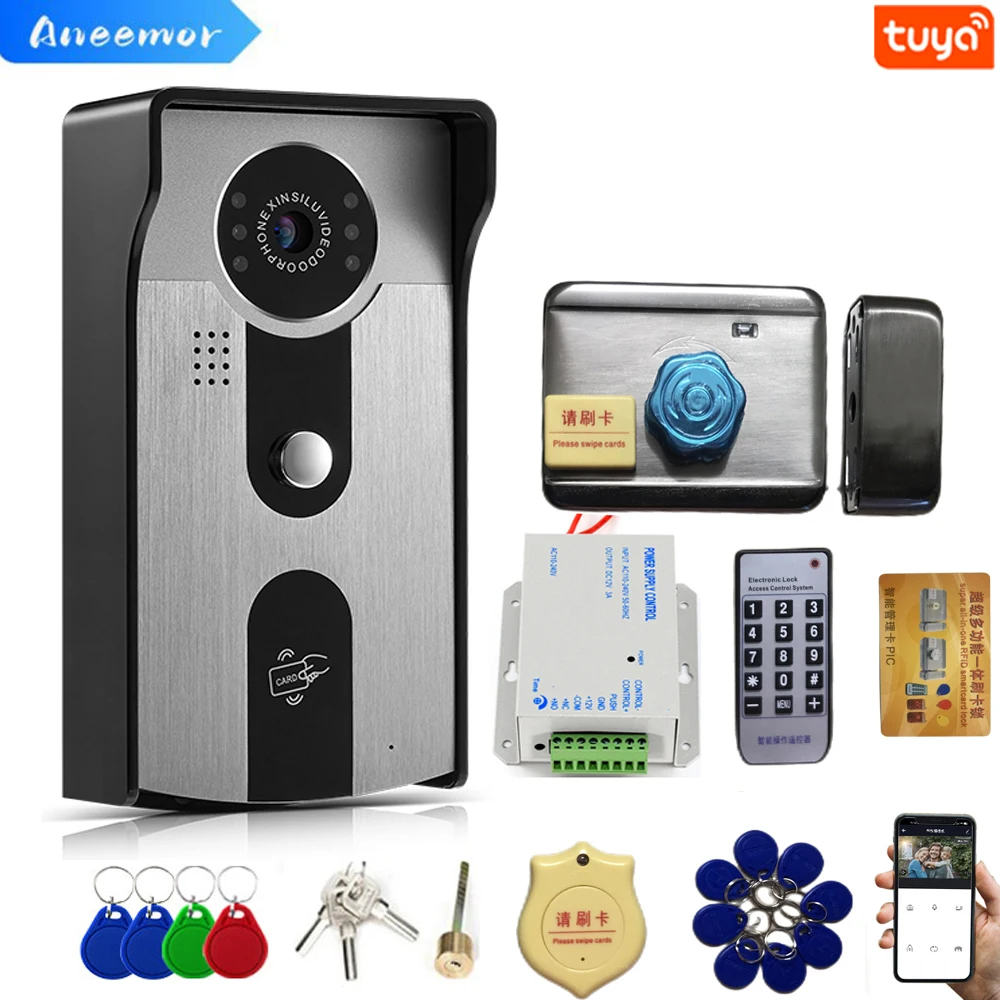 WiFi Video Doorbell with Electric Lock 1080P Wireless Outdoor Camera Tuya Video Door Phone Intercom RFID Access Control System