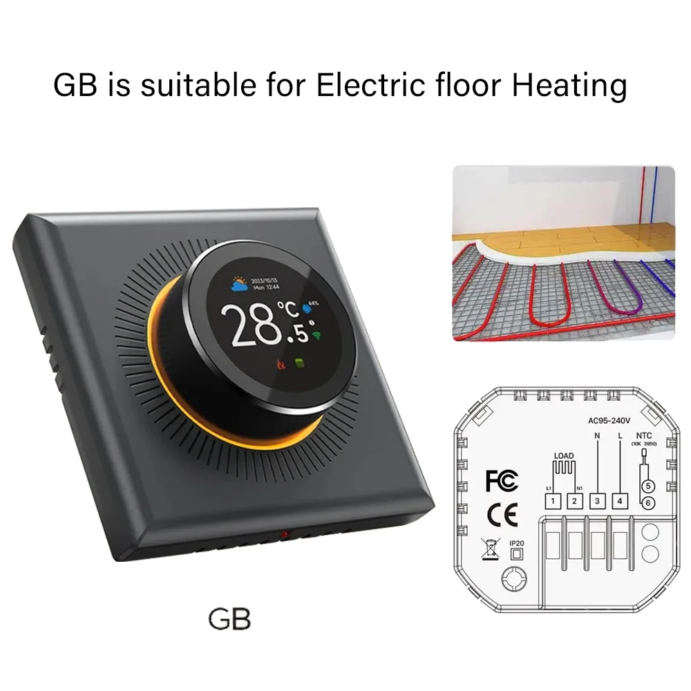 

Умный термостат TUYA с Wi-Fi, контроллер температуры для теплого пола, газового котла, домашнего помещения, программируемый, Alexa Google Home