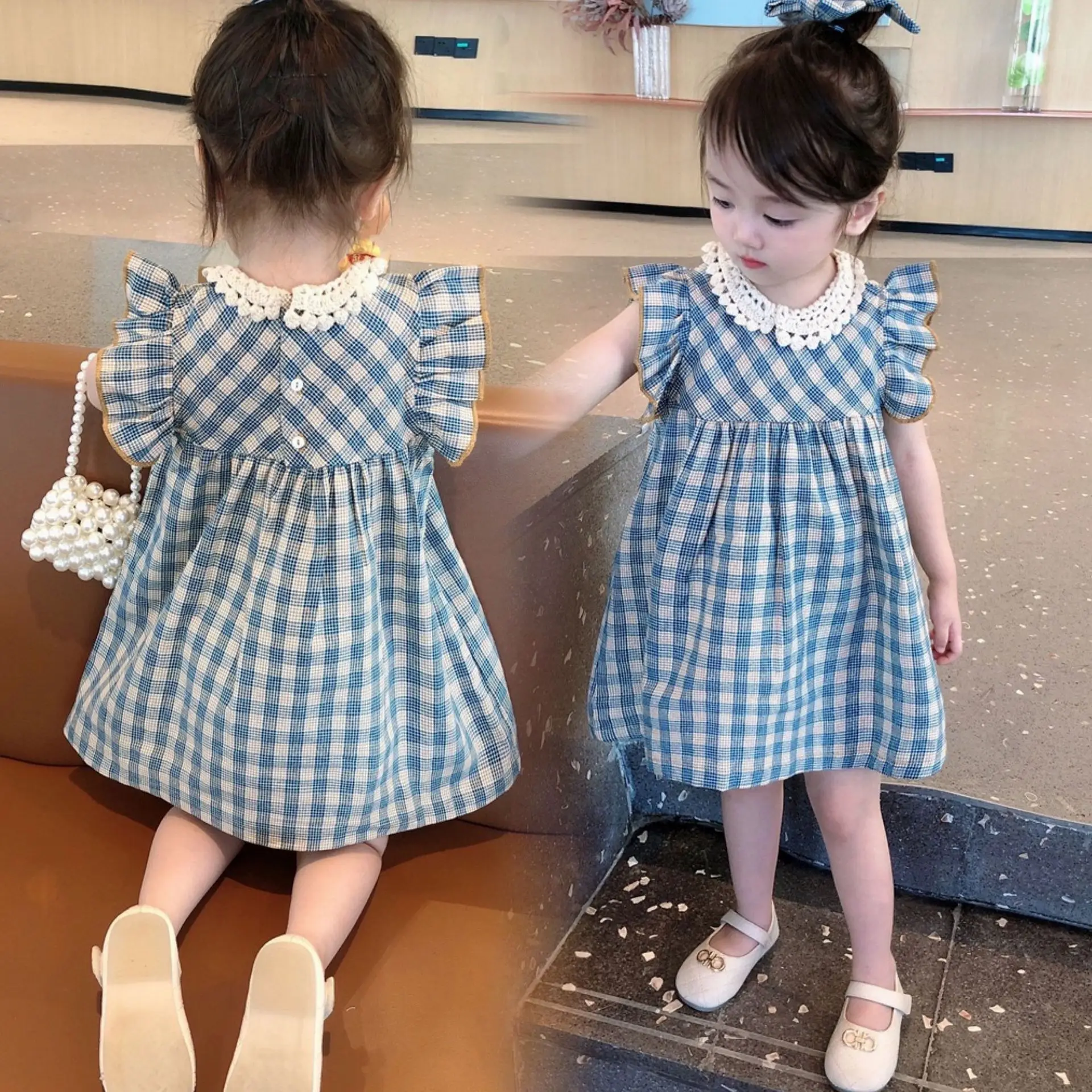 

Сетчатое шелковое платье с круглым вырезом для девочек 3-8 лет