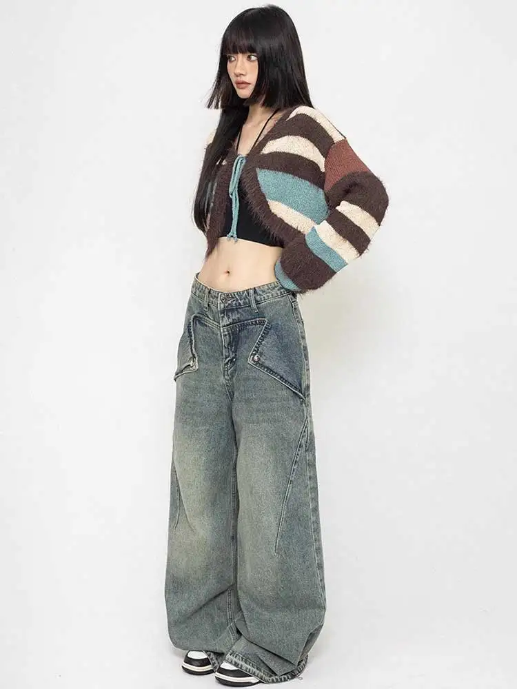 Разборные женские мешковатые джинсы REDDACHiC с откидной складкой состаренные