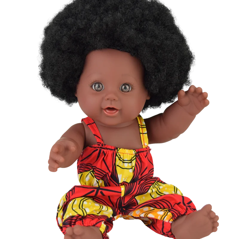 

12 Inch plastic vinyl lifelike african american black baby dolls with texture hair for child's toy gift