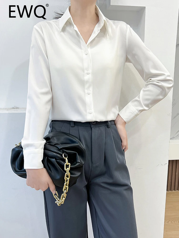 

Женская Однотонная рубашка EWQ, элегантная однобортная офисная блузка во французском стиле с лацканами и длинным рукавом, 26D3809, лето 2023