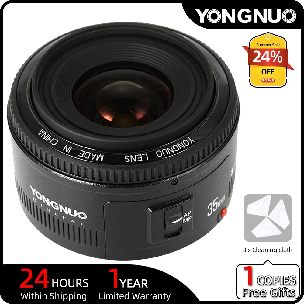 YONGNUO YN35mm F2/F2N Lens 1:2 AF/MF Wide-Angle Fixed Prime Auto Focus Lens for Nikon Canon EF Mount EOS DSLR Cameras 60D 5DII