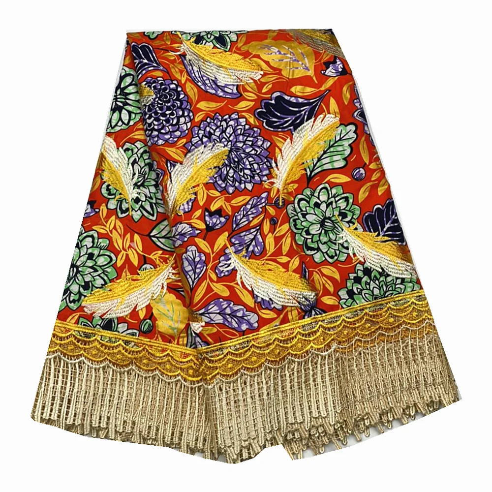 

High Quality 5yards African Print Wax Fabric with Emboridered Lace Fabric Nigerial Material for Sewing Party X517-1