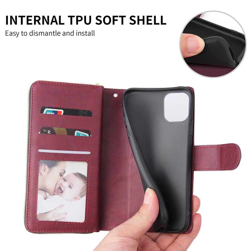 Ultra Thin Zipper Cover For Redmi Note 11S 11 Pro Stand Phone Cover For iPhone 14 Pro 13 mini 12 11 X XR XS Max 7 8 6 6S Fundas