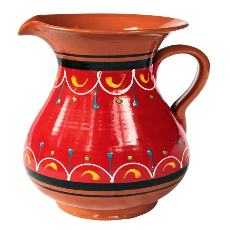 

Stylish Hand Painted Pitcher From Spain - Red, 2 Quart Durable Elegant Serving Jug