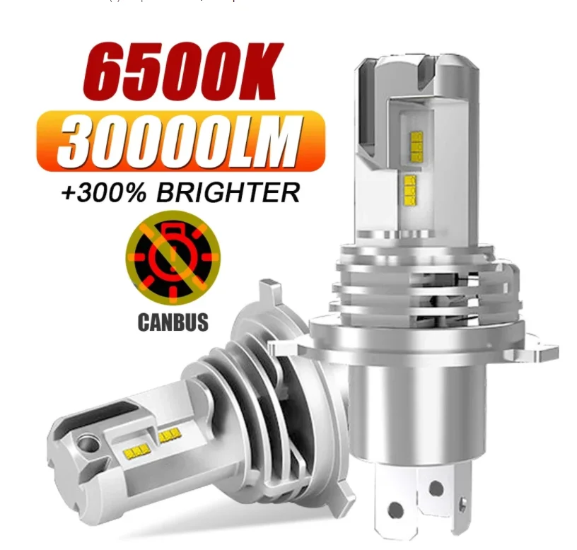 Фото 2 шт. H4 светодиодные фары 30000LM Canbus Plug&Play дальнего ближнего света мотоциклетные лампы H7 H11 H9 H8 9005 HB3 9006 HB4 6500K автомобильные лампы 12V24V №1