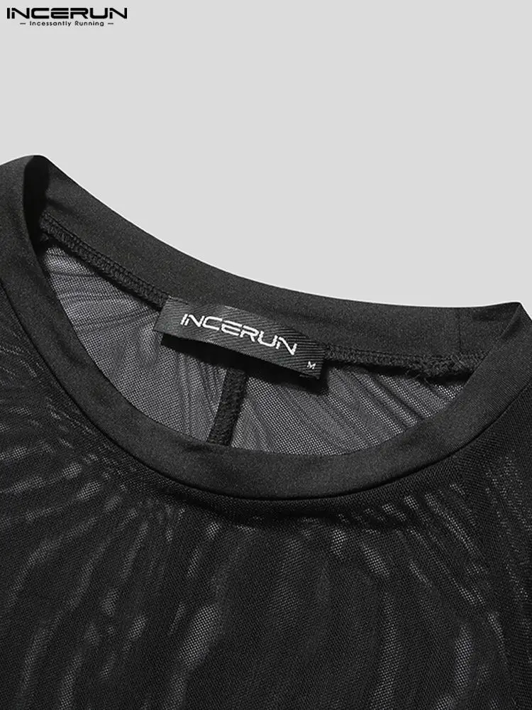 INCERUN 2023 Casual Homewear Men Comfortable Onesies Fashion Male See-though Thin Long Sleeves Suits Transparent Jumpsuits S-5XL