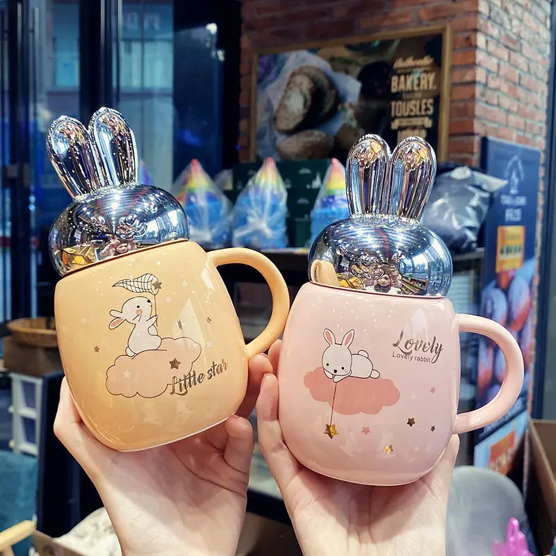400 мл Новая керамическая кружка с крышкой кроличьими ушками - Цена: 