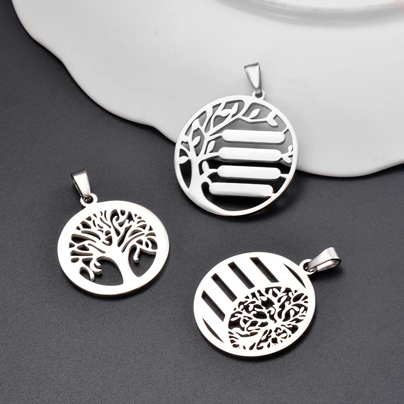 

5 шт./лот полые круглые этикетки из нержавеющей стали с древом жизни, зеркальные Полированные Подвески для изготовления ювелирных изделий с...