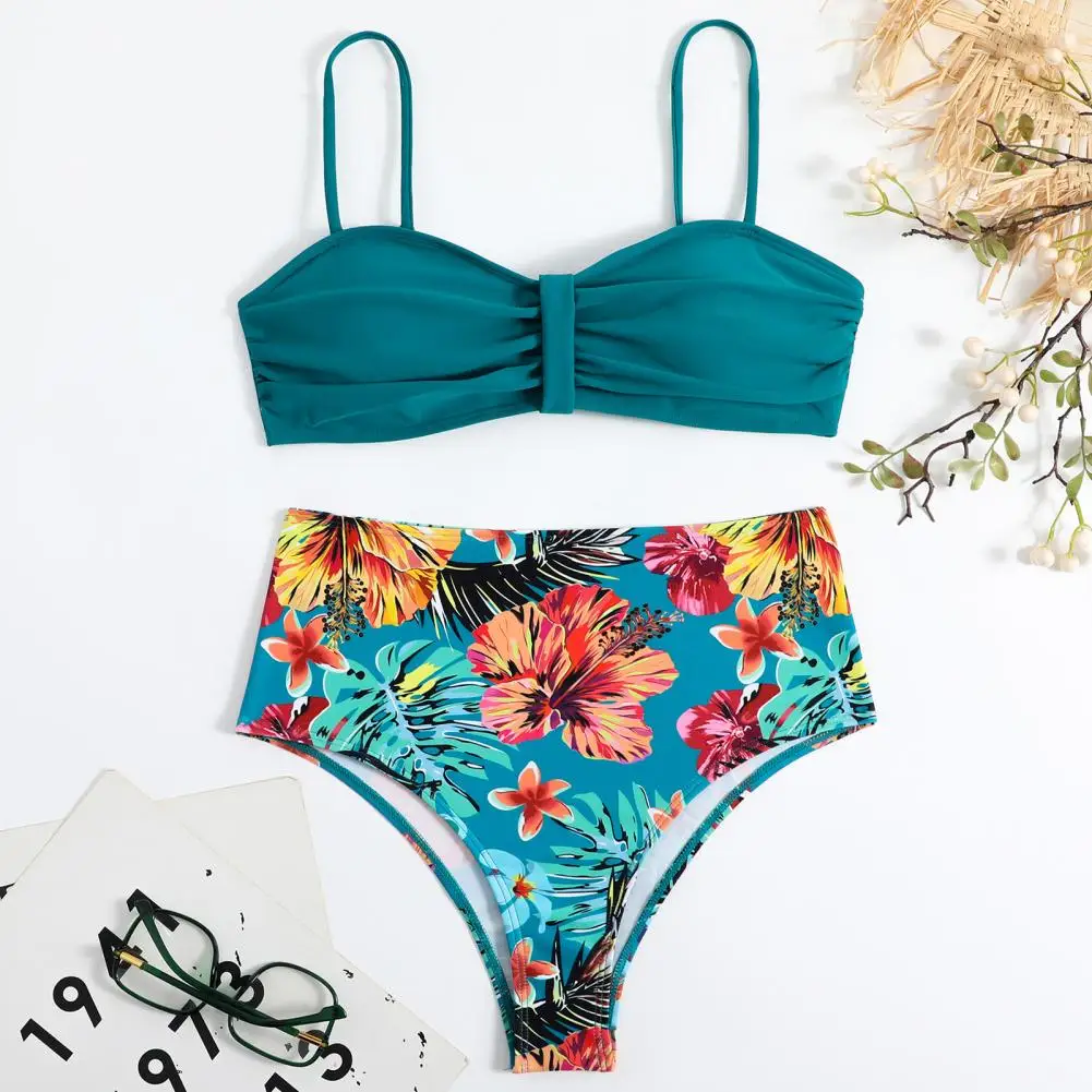 

2 шт./комплект, комплект бикини с цветочным принтом и высокой талией