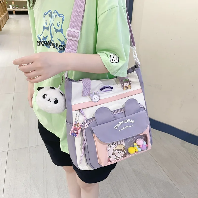 

Preppy Style Collage Student Messenger Bag Girls Nylon Tote Bag For Women Shoulder Bag Girl Crossbody Bag Fashion Hit Color Bag
