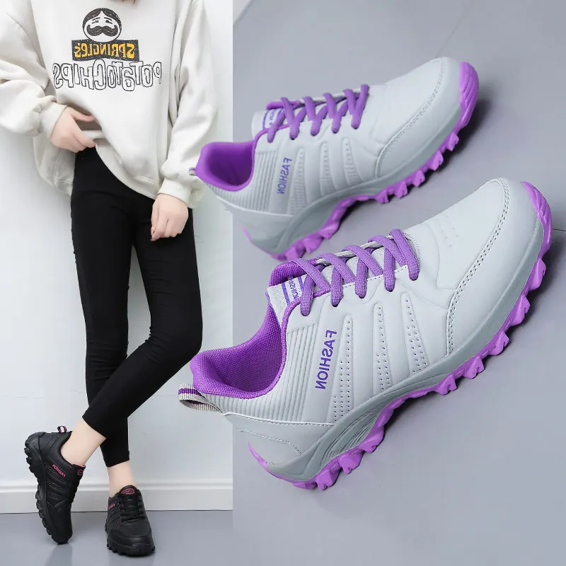 Women Shoes Fashion PU Leather Casual Sneakers Women Waterproof AntiI-Slip Sport Shoes Comfortable Walking Shoes Female Platform