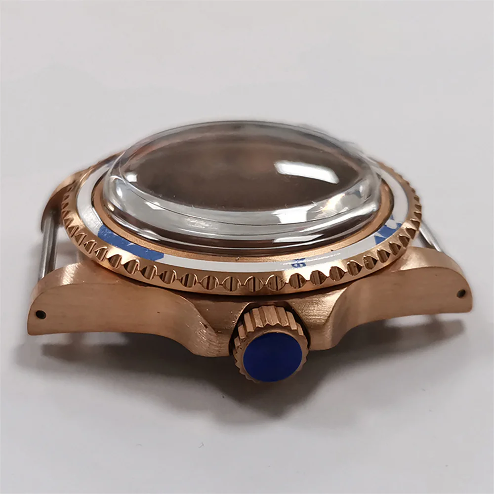 39.5MM Copper-Plated Stainless Steel Retro Case Bidirectional Bezel Bubble Mirror Case for NH35 NH36 Movement 28.5mm Dial