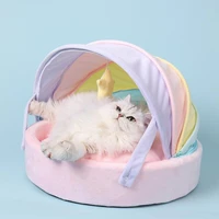 1pc creative pet rainbow bed removable washable cat litter semi enclosed dog kennel warm kennel four seasons universal comfort