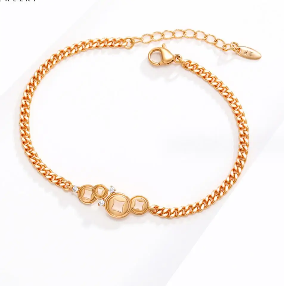 

1PC Creative design Ancient gold craft copper coin turquoise bracelet for women exquisite Chinese style bangles charm F1786