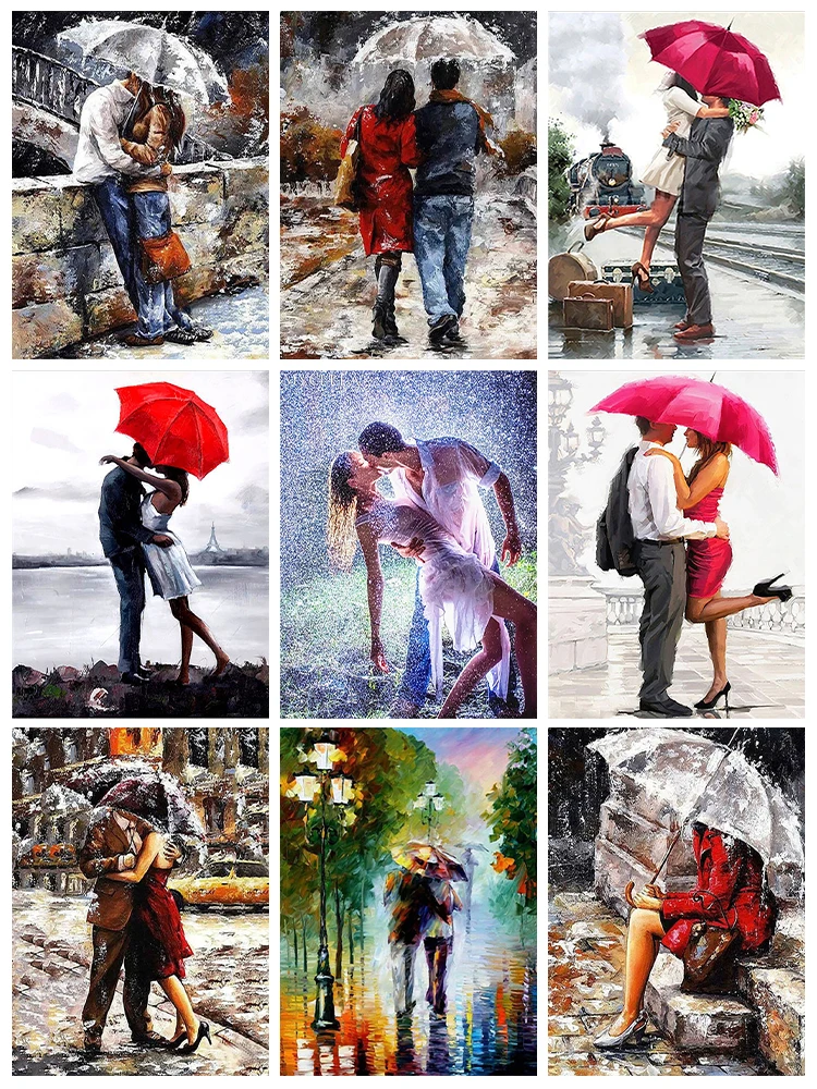 

Portrait 5D Diamond Painting Romantic Couple Rainy Day Full Diamond Mosaic Diamond Embroidery Kit DIY Rhinestone Home Decoration