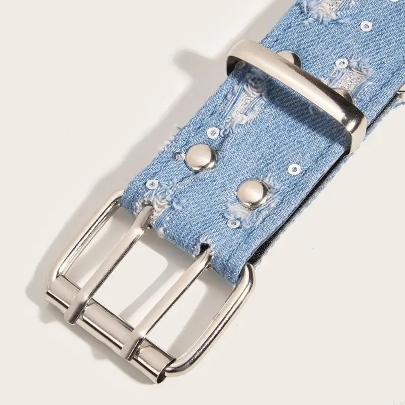 K3NF промытые джинсовые пояса с двойной пряжкой тонкая регулируемая ремень для