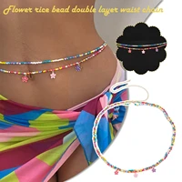 multilayer floral stretch rice beads waist chain colorful beaded body chain for women pendant bellt chain jewelry g1i7