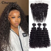 Deep Wave 26 28 30 Inch 3 Bundles With 22inch 13x4 13x6 Fine Melt HD Lace Frontal 100% Brazilian Remy Human Hair Extensions