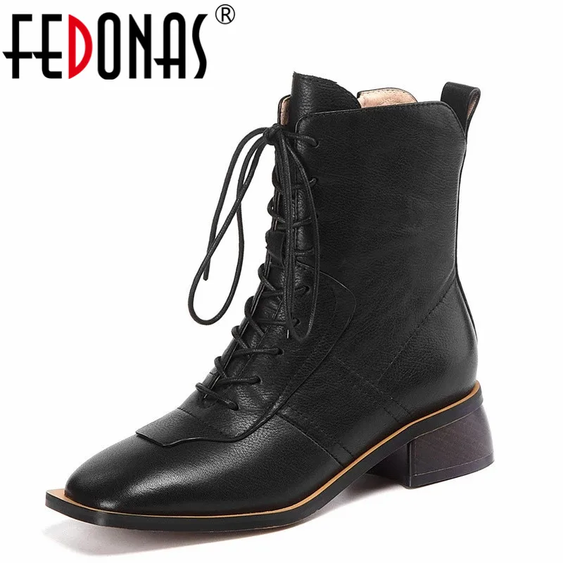 

FEDONAS 2021 Retro Fashion Punk Woman Ankle Boots Autumn Winter Warm Cow Leather Party Office Prom Basic Motorcycle boots Woman