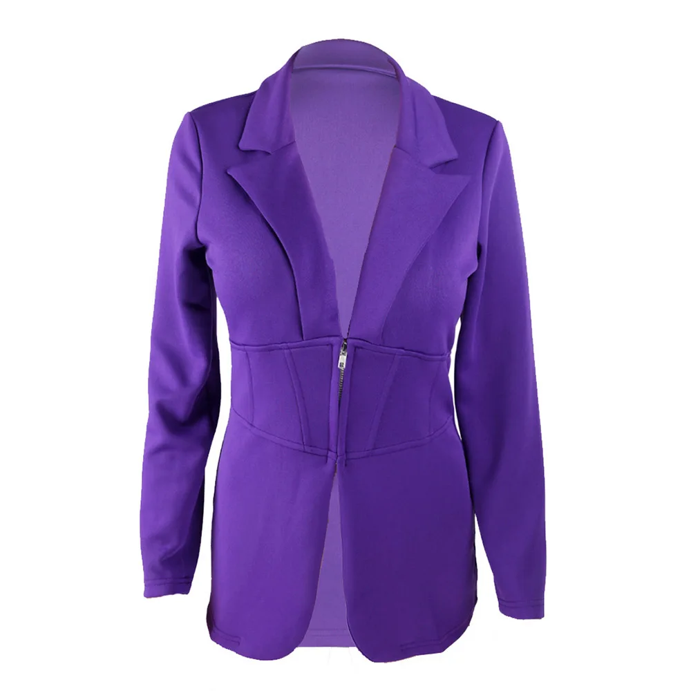 Женский Повседневный облегающий Блейзер фиолетовое тонкое пальто на молнии