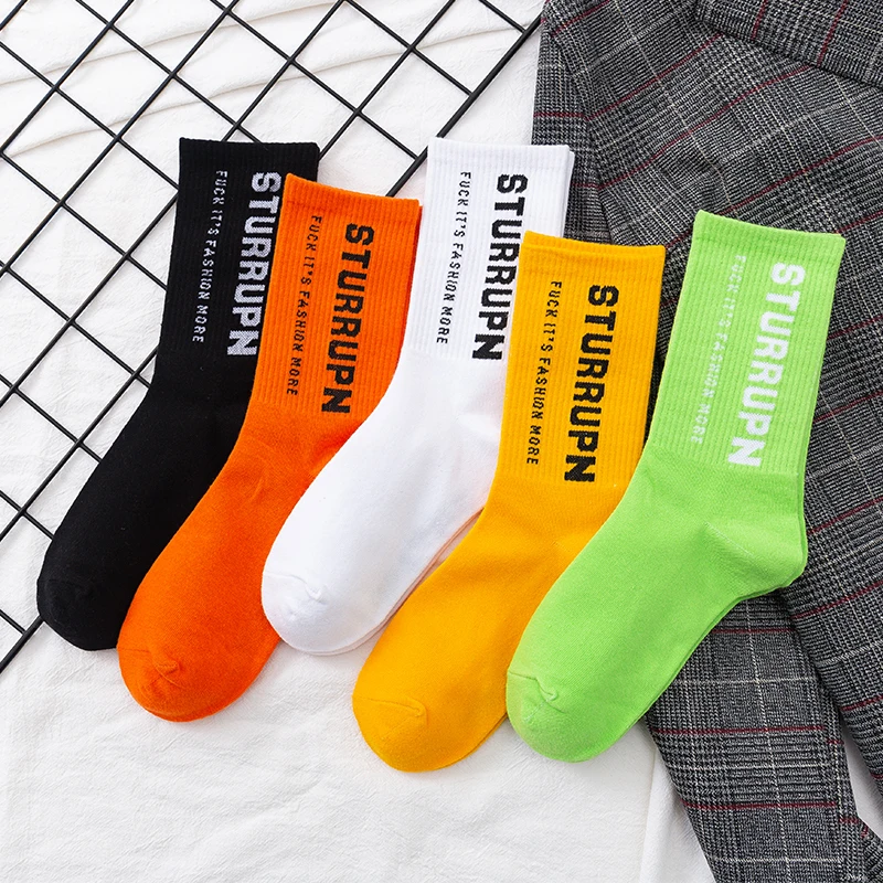 3 Pairs/Box Simple Letter Stockings Cotton Streetwear Harajuku Soft Sturrupn Breathable Funny Long Gift for Men Women Socks Pack