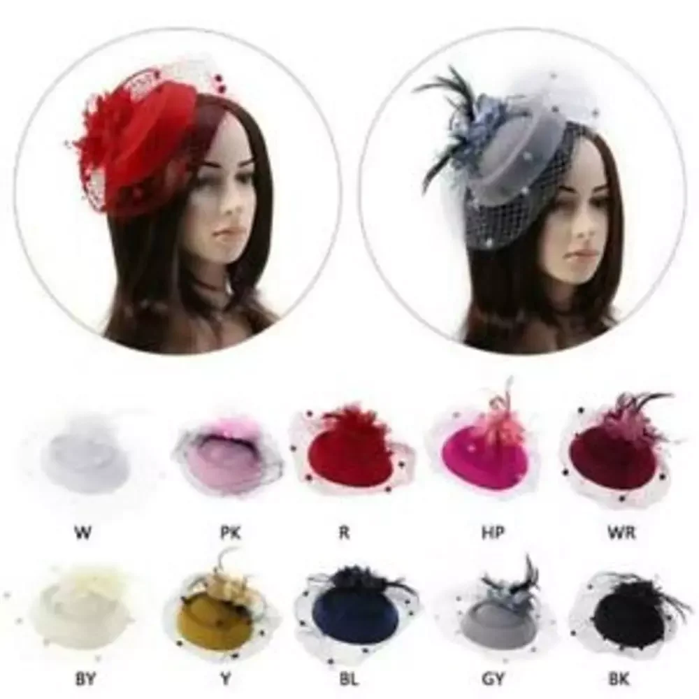 Women Bridal Mesh Feather Hair Clip Hat Retro Charming Short Hair Feather Jewelry Veil Cheongsam Show Head Accessories