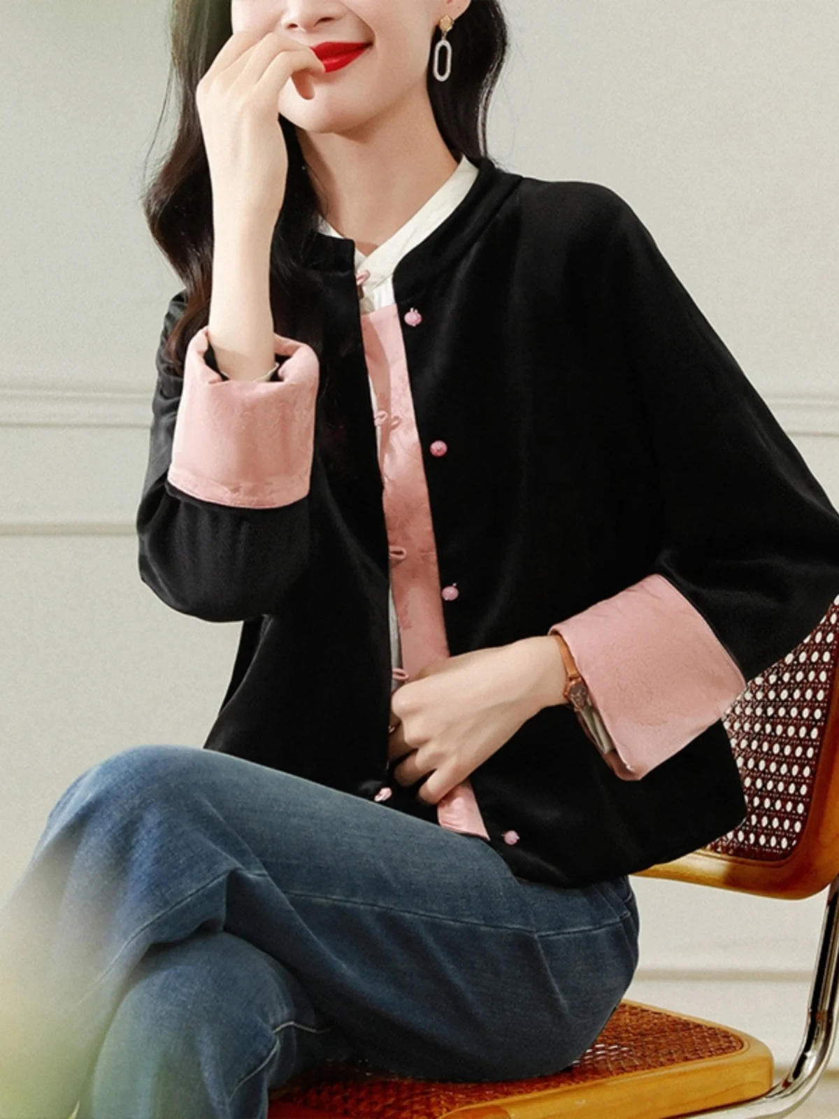 Просто правильно нежно милое! Маленький китайский топ с воротником-стойкой в