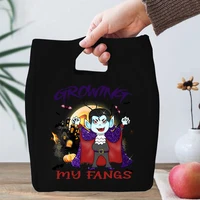 Growing My Fangs Cartoon Print New Halloween Lunch Bags Canvas Lunch Box Picnic Tote Cloth Food Storage Bags for Office Lady