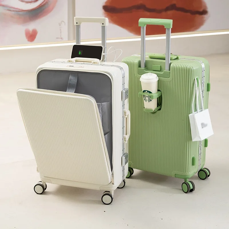 

Multifunctional Aluminum Frame Password Trolley Luggage PC Wear-Resistant Material Front Opening Men Boarding Ladies Suitcase