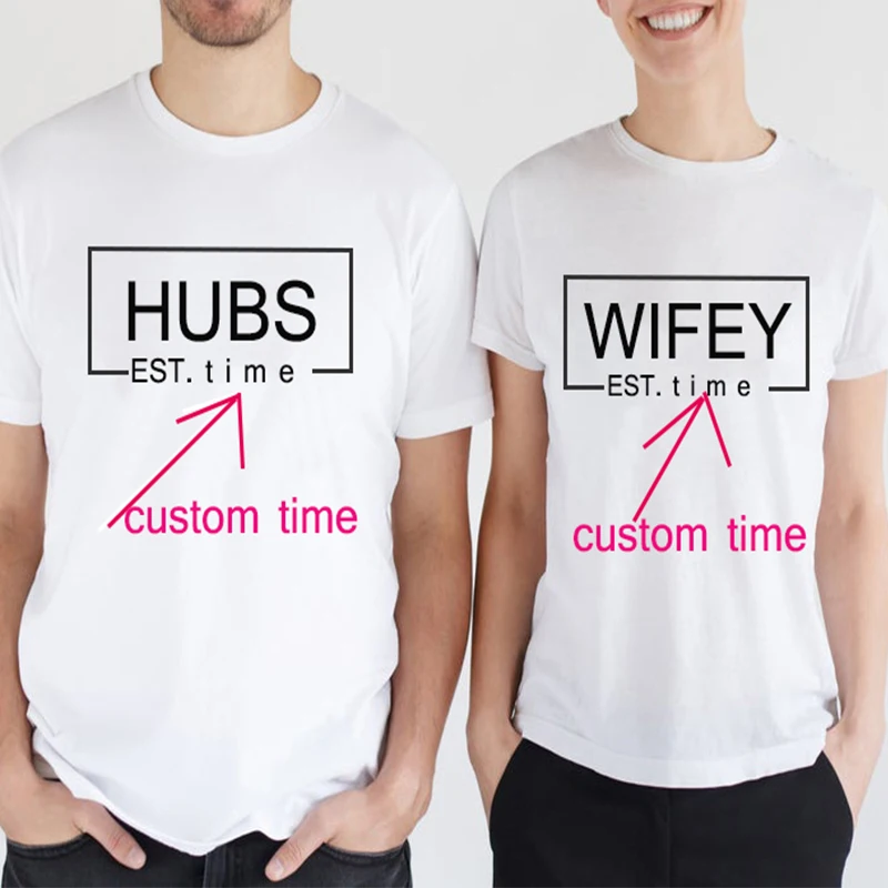 

Hubs and Wifey Shirts Custom Wedding Tshirt Men Husband and Wife Honeymoon Tee Just Married Tops Couples Matching 2022 New Tee