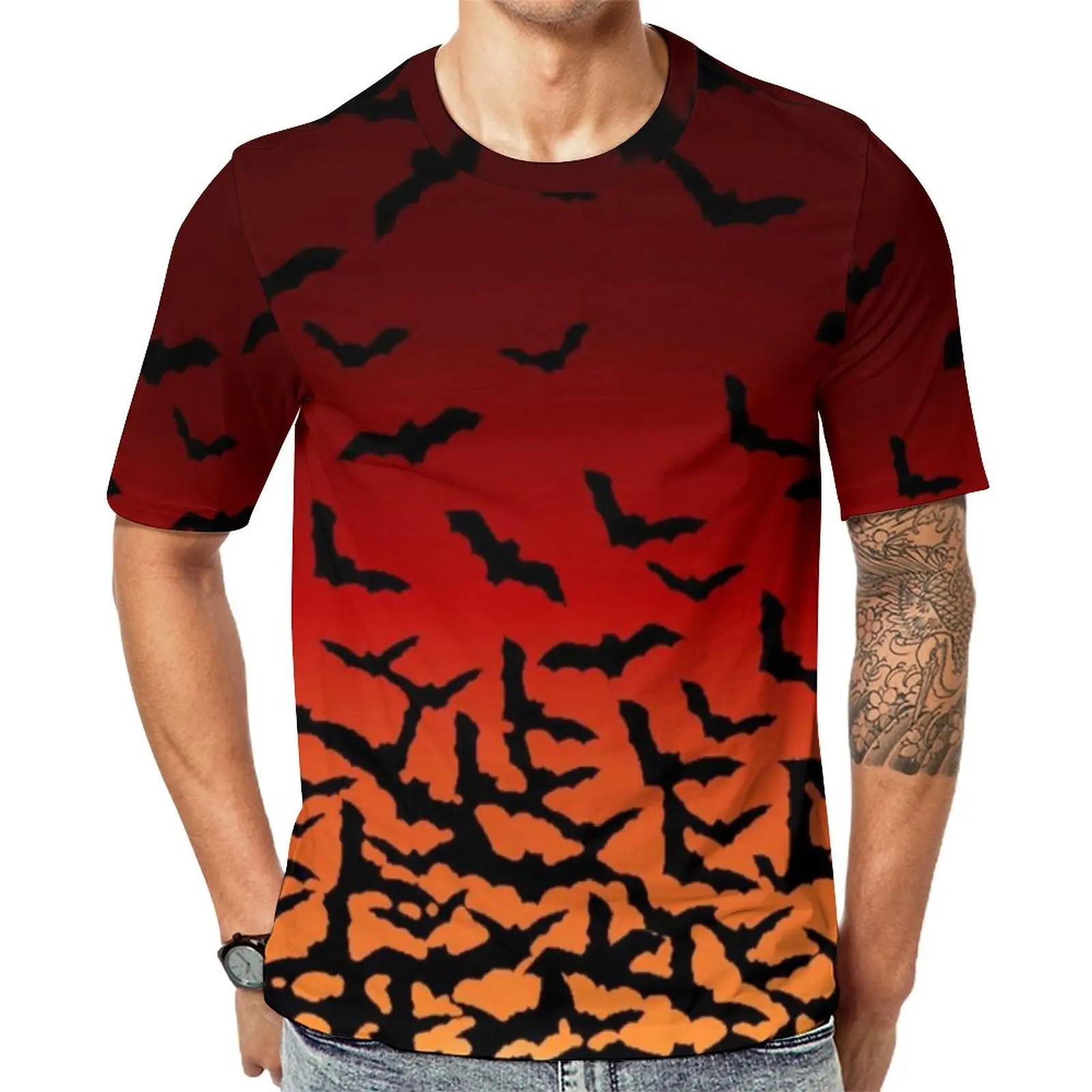 

Halloween T Shirt Man Bat Sunset Creatures Of The Night Fun T-Shirts Summer Vintage Tee Shirt Short Sleeve Big Size Clothing