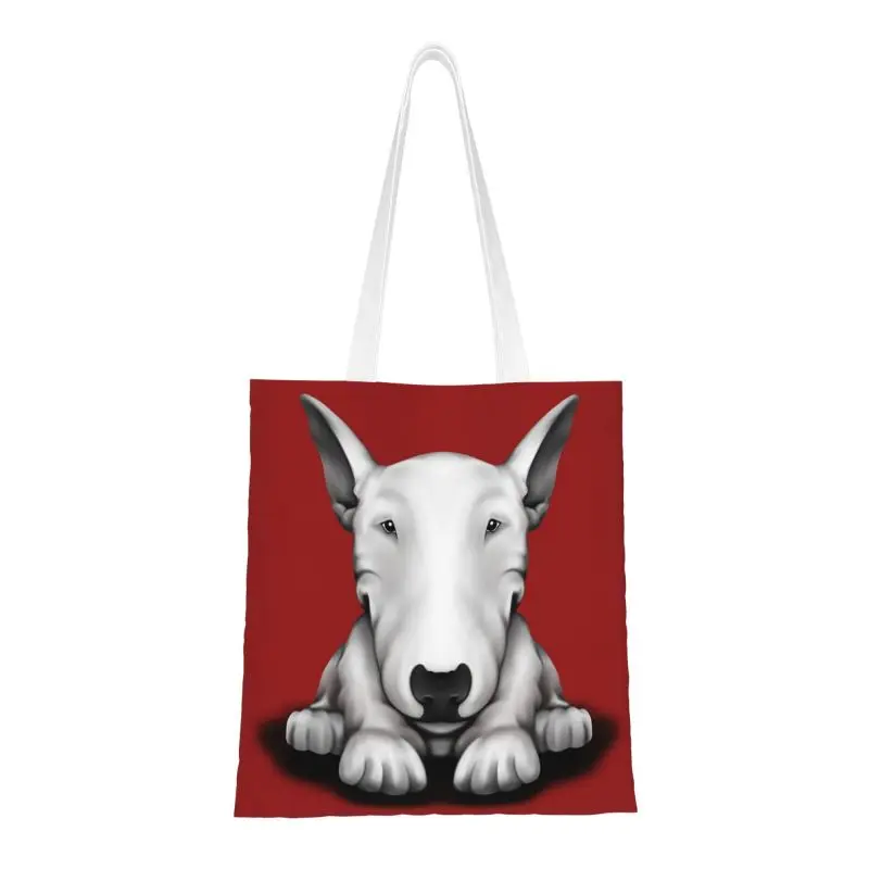 

Funny English Bull Terrier Shopping Tote Bag Recycling Animal Pet Puppy Grocery Canvas Shoulder Shopper Bag