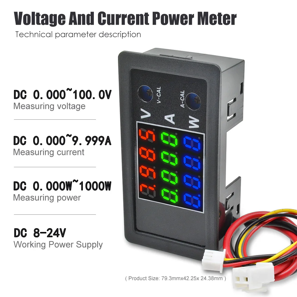 

High Precision Digital Voltmeter Ammeter 100V 10A 1000W Voltage Current Power Meter Red Green Blue Display Volt Detector Tester