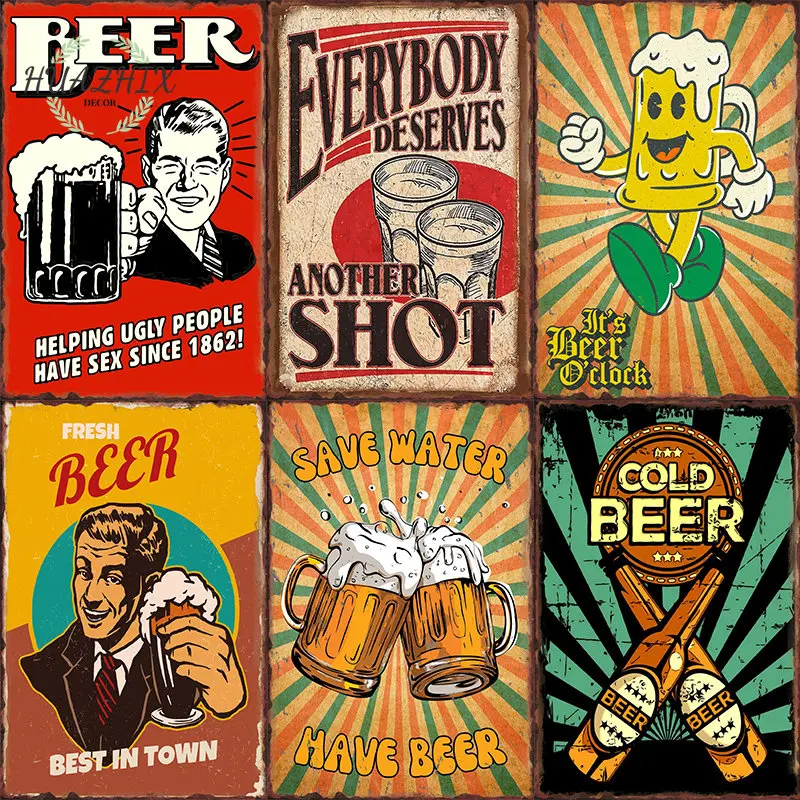 

Beer Metal Tin Signs Vintage Cold Drink Print Poster for Kitchen Bar Club Man Cave Tins Plates Retro Plaques Home Wall Decor