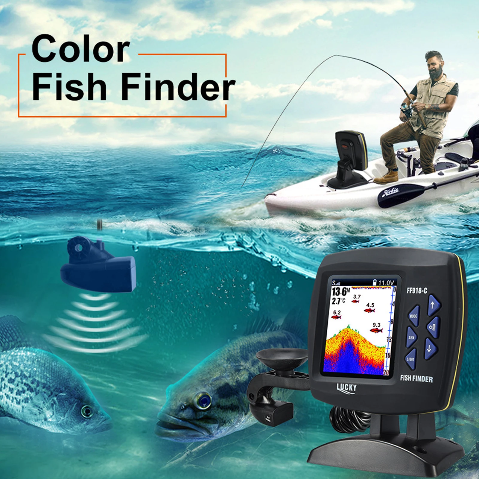 LUCKY Wired Fishing Finder 540ft/180m Depth Sounder Fish Detector F918-C180S Echo Sounder Locator Boat Fishfinder from a boat enlarge