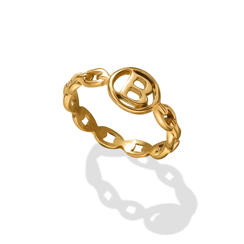 

Punk Hip Hop B Letter Rings for Women Cross Chain Finger Rings Titanium Steel Jewelry Accessories Dating Ring Conjuntos De Joyas